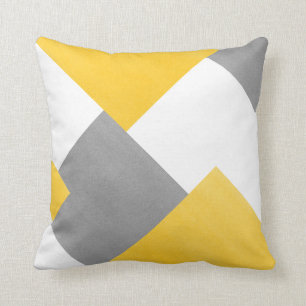 Yellow Grey White Abstract Geometric Cushion