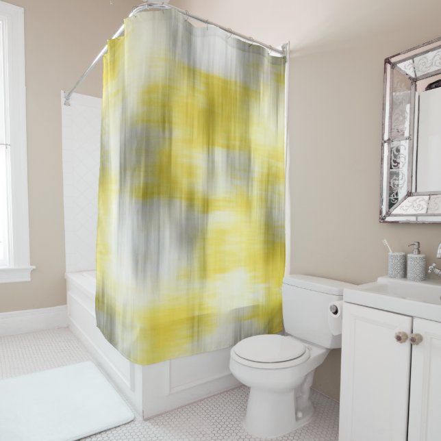 Yellow Grey White Abstract Shower Curtain (In Situ)