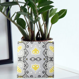 Yellow Grey White Arabesque Geometric Pattern Tile
