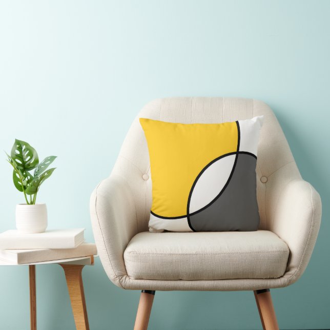 Yellow Grey White Circles  Cushion (Chair)