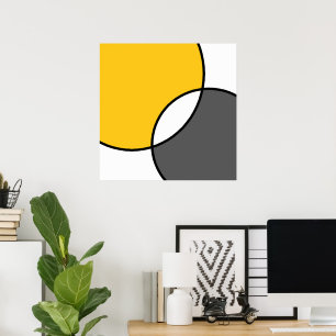 Yellow Grey White Circles  Poster