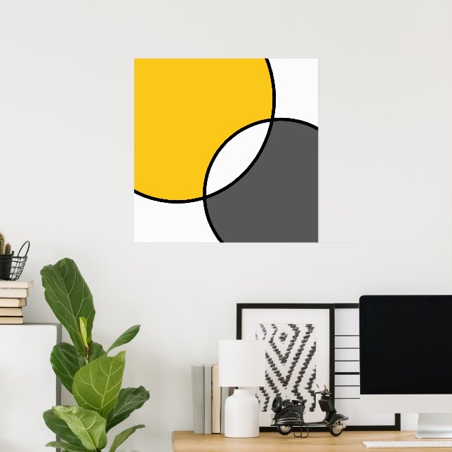 Yellow Grey White Circles  Poster (Home Office)