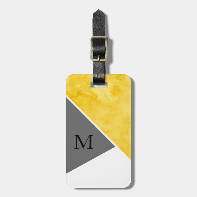 Yellow Grey White Colour Block Luggage Tag (Front Vertical)
