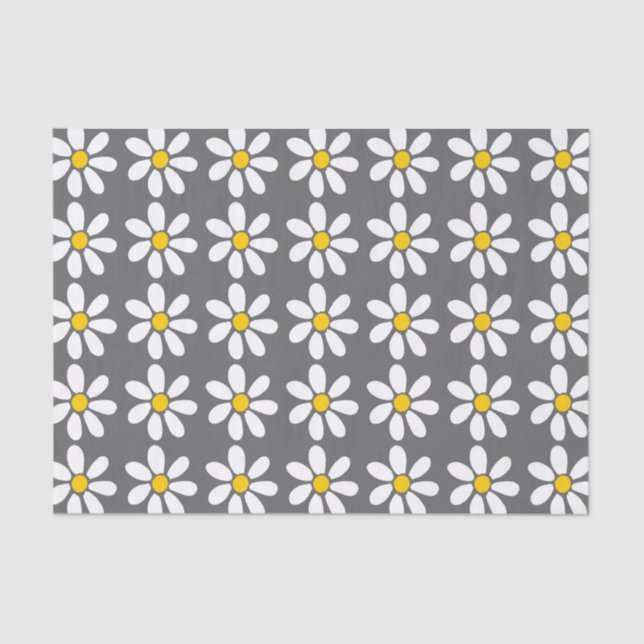 Yellow Grey White Daisy Pattern Tissue Paper (Front)
