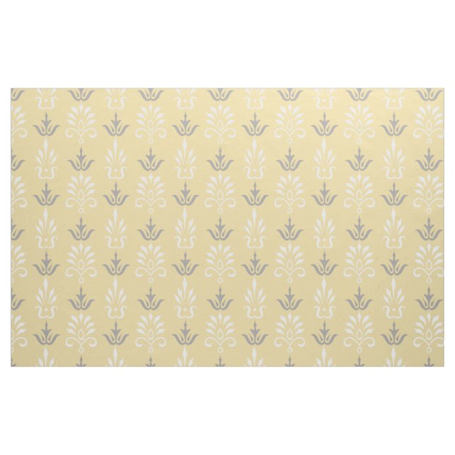 Yellow grey white elegant damask pattern fabric (Fat Quarter)