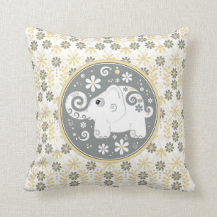 Yellow Grey White Elephant Daisy Floral Pillow