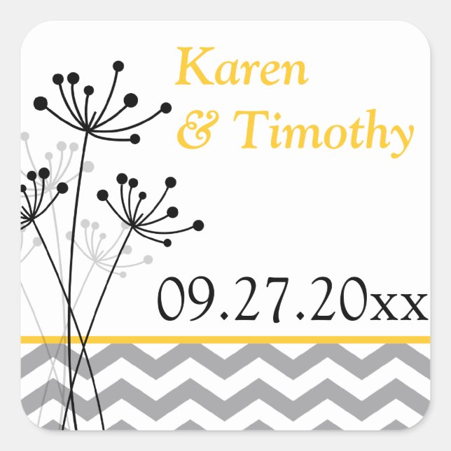 Yellow, Grey, White Floral Chevron Stripes Sticker (Front)