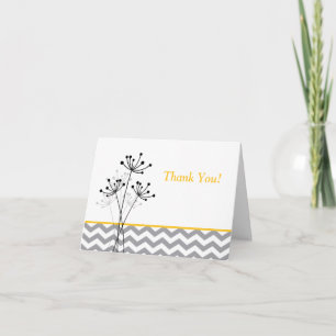 Yellow, Grey, White Floral, Chevron Thank You Card