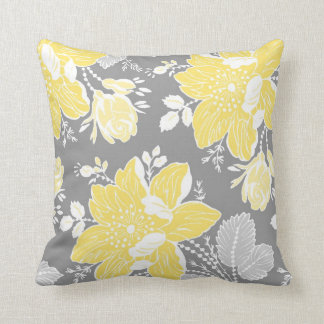 Yellow Grey White Floral Decorative Pillow