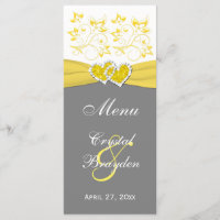 Yellow, Grey, White Floral Joined Hearts Menu Card