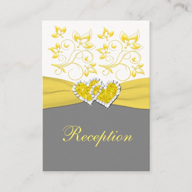 Yellow Grey White Floral Reception Enclosure Card (Front)