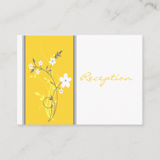 Yellow Grey White Floral Reception Enclosure Card (Front)