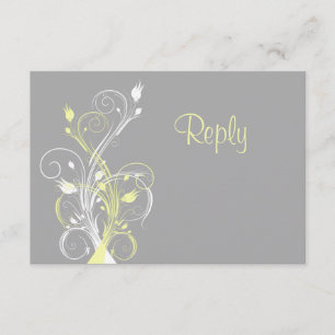 Yellow Grey White Floral RSVP Card