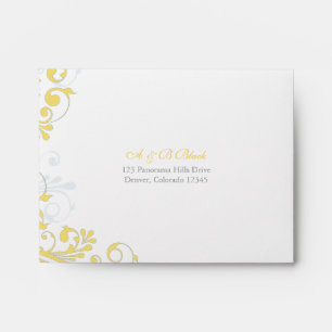 Yellow, Grey, White Floral Wedding A-2 Envelopes