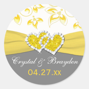 Yellow, Grey, White Floral Wedding Favour Sticker