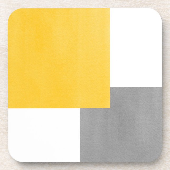 Yellow Grey White Geometric Block Coaster (Front)