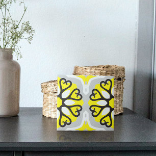 Yellow Grey White Mosaic Floral Geometric Pattern Tile