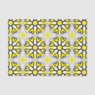 Yellow Grey White Mosaic Floral Geometric Pattern Tissue Paper
