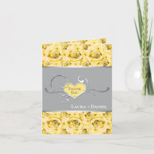 Yellow, Grey, White Roses Thank You Card