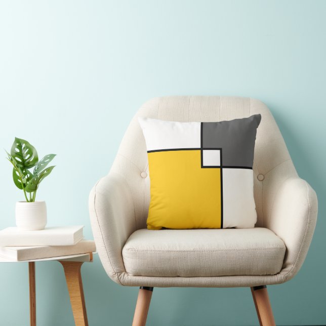 Yellow Grey White Squares  Throw Pillow (Chair)