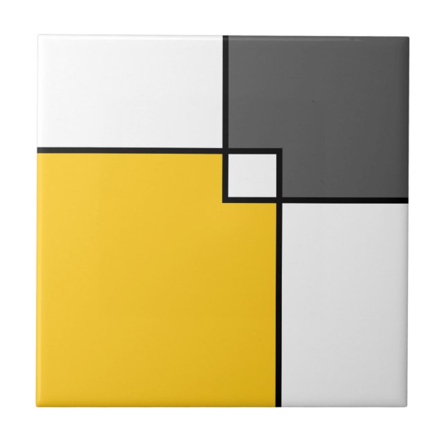 Yellow Grey White Squares Tile (Front)