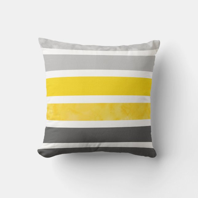 Yellow Grey White Stripes Cushion (Front)