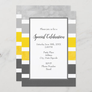 Yellow Grey White Stripes Invitation
