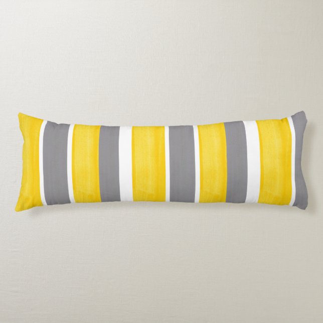Yellow Grey White Stripes Modern 2  Body Cushion (Front)