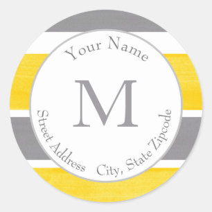 Yellow Grey White Stripes Modern 2 Labels
