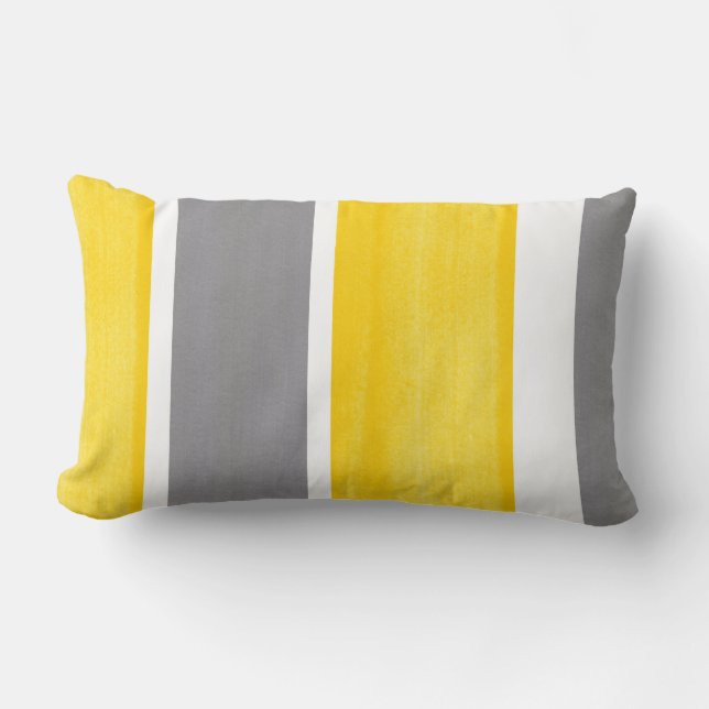 Yellow Grey White Stripes Modern 2 Lumbar Cushion (Front)