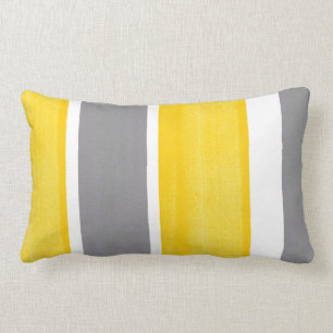 Yellow Grey White Stripes Modern 2 Lumbar Cushion