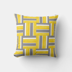 Yellow Grey White Stripes Modern Pattern Cushion