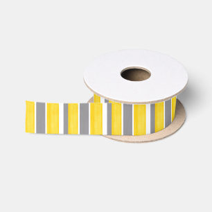 Yellow Grey White Stripes Modern Satin Ribbon