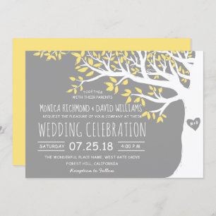 Yellow Grey White Tree Rustic Vintage Wedding Invitation