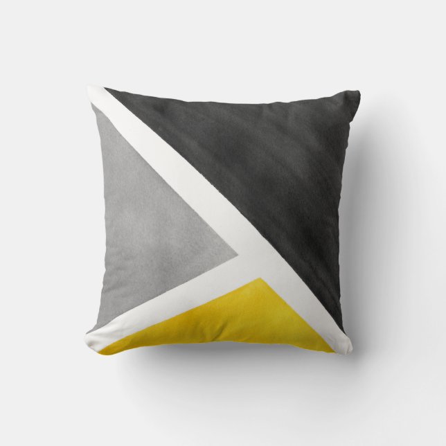 Yellow Grey White Watercolor Block Cushion (Front)