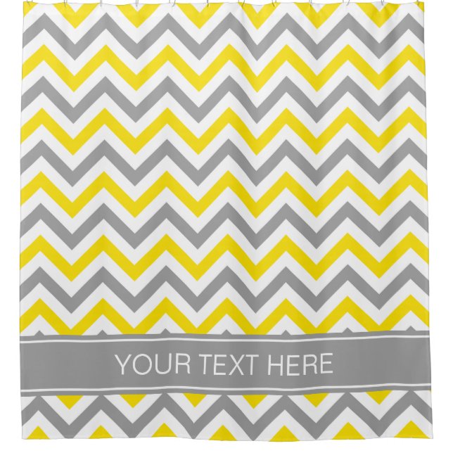 Yellow Grey Wht LG Chevron Dk Grey Name Monogram Shower Curtain (Front)
