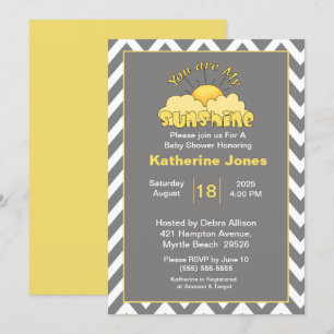 Yellow Grey  You Are My Sunshine Baby Shower Invitation