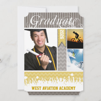 Yellow Grey Zig Zag Senior 3 Pictures Class of Announcement