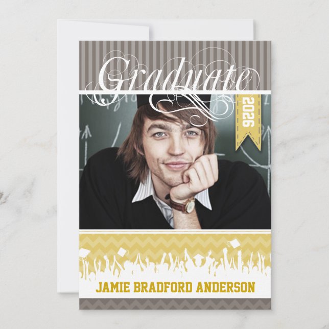 Yellow Grey Zig Zag Senior Picture Class of Announcement (Front)