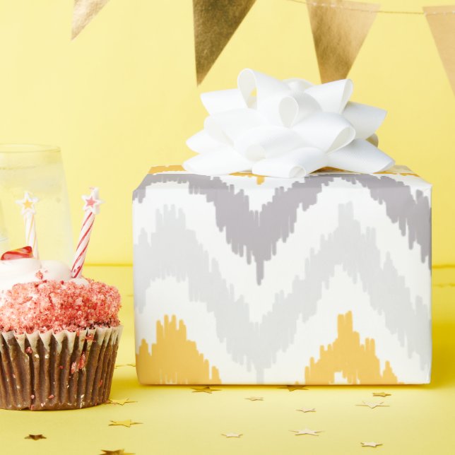 Yellow Grey Zigzags Ikat Pattern Wrapping Paper (Birthday Party)