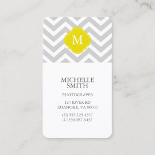 Yellow & Grey Zigzags Pattern Monogram Business Card