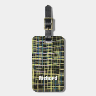Yellow Grid Lines Art Pattern Luggage Tag