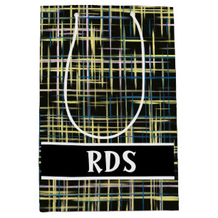 Yellow Grid Lines Art Pattern Medium Gift Bag