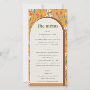 Yellow Groovy Retro Arch Floral Wedding Menu Card
