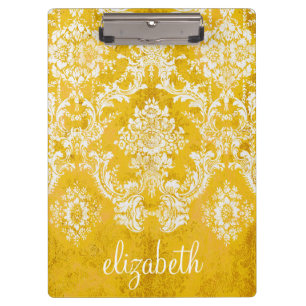 Yellow Grunge Damask Pattern with Custom Text Clipboard