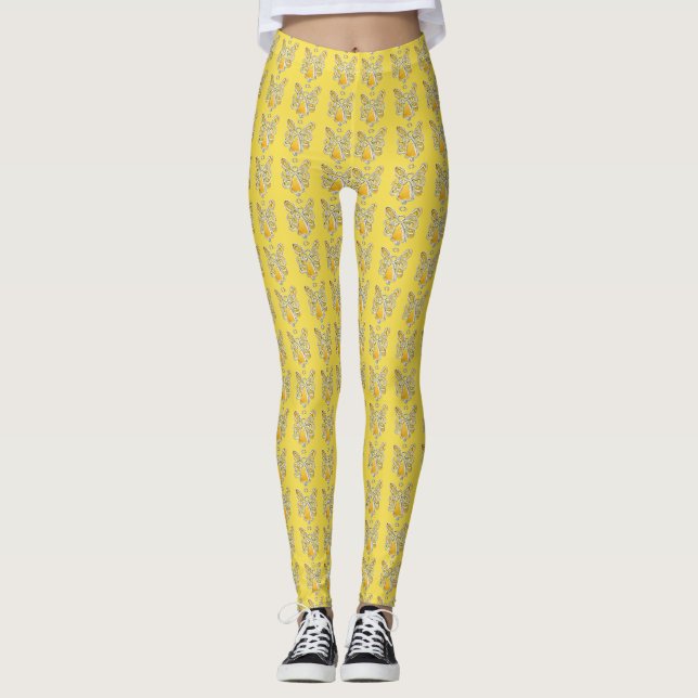 Yellow Guardian Angel Art Custom Holiday Leggings (Front)