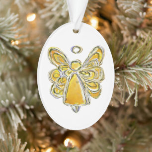 Yellow Guardian Angel Art Holiday Pendant Ornament
