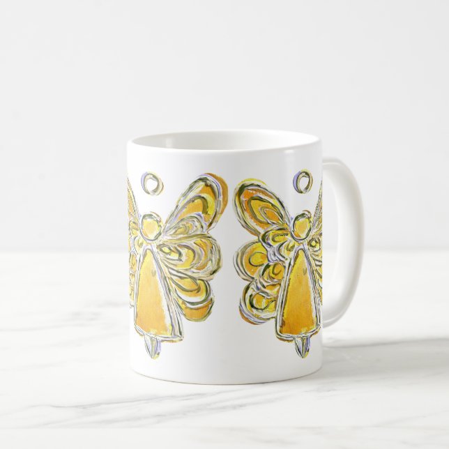 Yellow Guardian Angel Custom Art Coffee Mug Cup (Front Right)