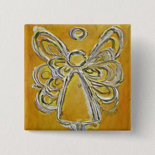 Yellow Guardian Angel Custom Holiday Button Pin