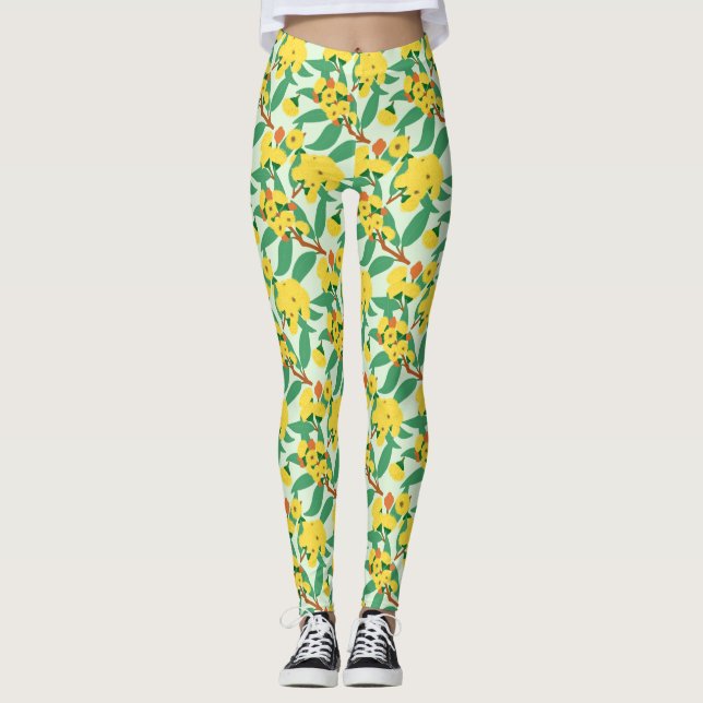 Yellow Gum Tree Flowers Leggings (Front)